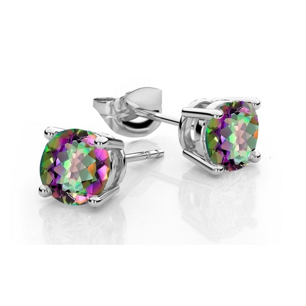 Sterling Silver 6mm Round Mystic Topaz CZ Stud Earrings For Women Classic And Chic Stylish Jewelry 3