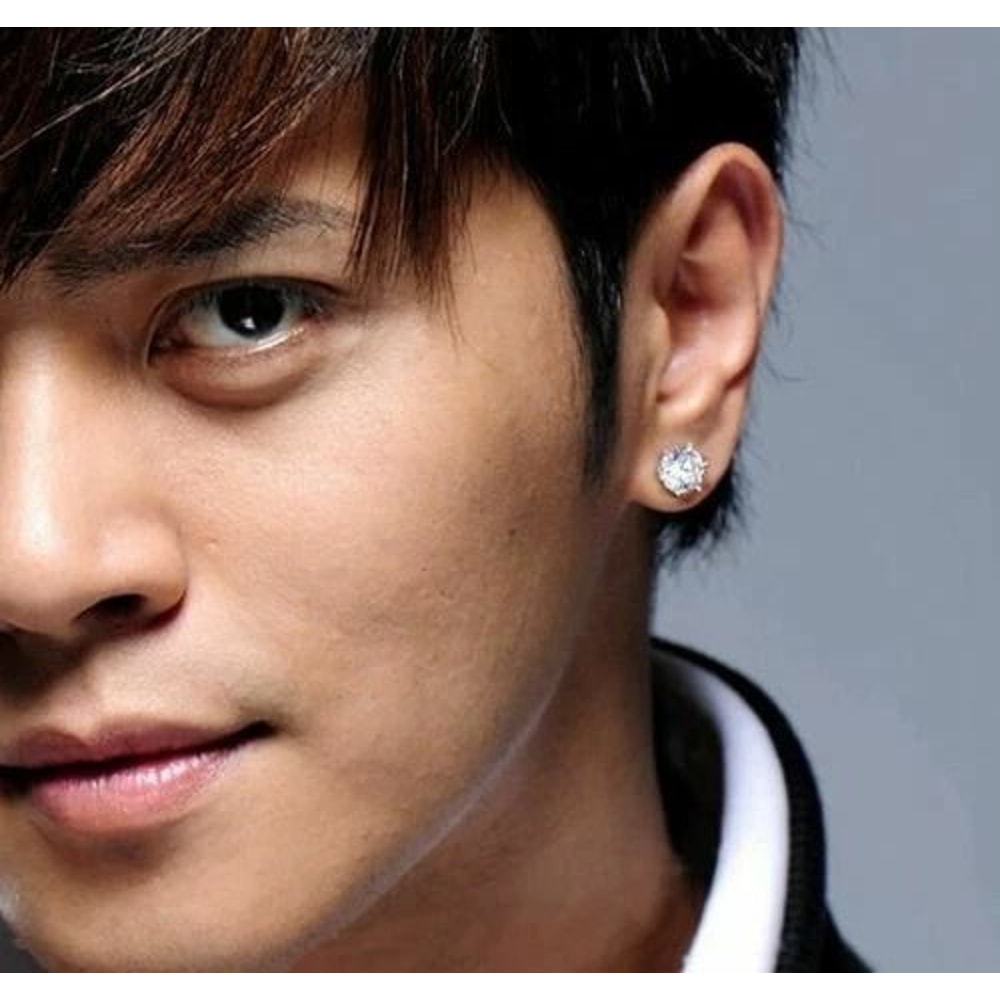 Carat MENS CZ Diamond Stud Earrings Round Brilliant Cut Guys White Gold Filled 2