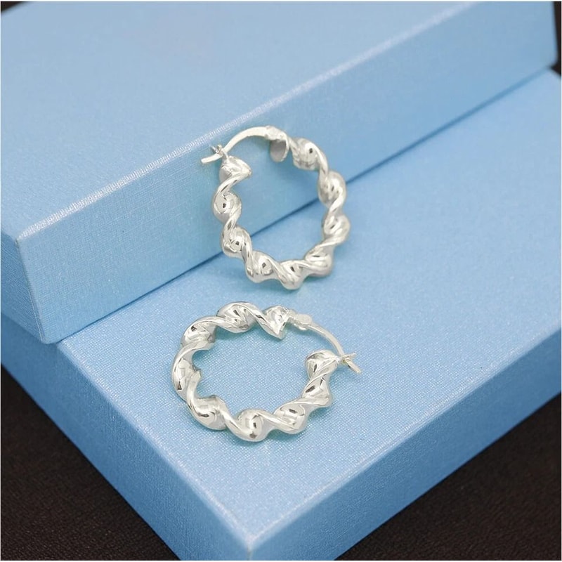 Solid Sterling Silver Twisted Hoop Earrings Sterling Silver Huggie Earrings For Women Gold Or Rose 2