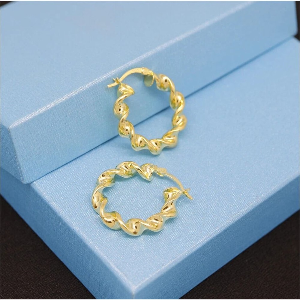 Solid Sterling Silver Twisted Hoop Earrings Sterling Silver Huggie Earrings For Women Gold Or Rose 4