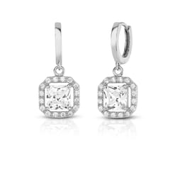sterling silver drop dangle earrings, princess cut halo leverback with aaa cubic zirconia stones cttw white topaz