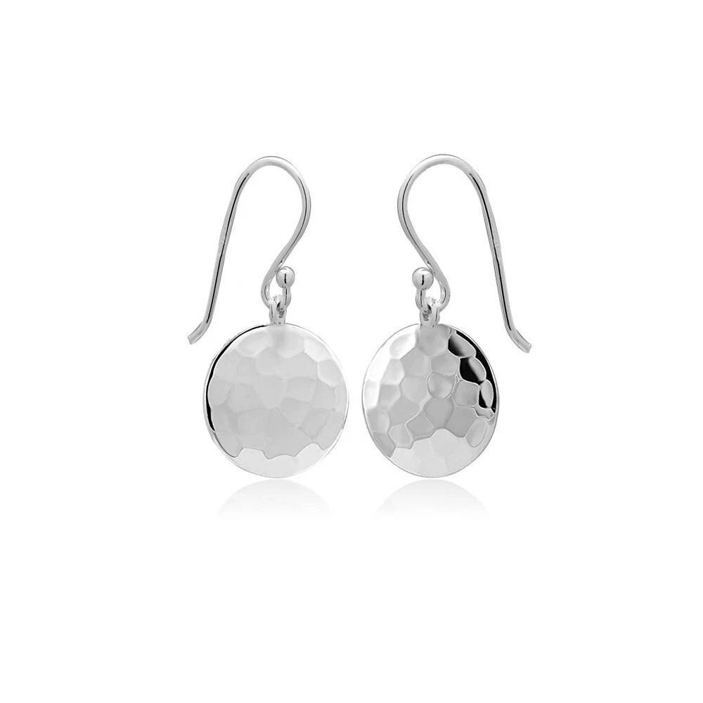 Sterling Silver Round Disc Hammered Dangle Earrings Elegant Drop Earrings Perfect Gift For Women 0
