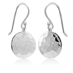 sterling silver round disc hammered dangle earrings, elegant drop earrings, perfect gift for women