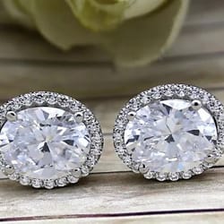 oval cut halo stud earrings, white gold plated brass, swarovski elements crystal jewelry for women