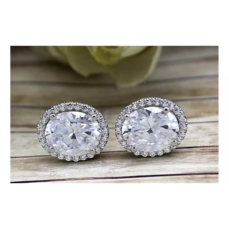 Oval Cut Halo Stud Earrings White Gold Plated Brass Swarovski Elements Crystal Jewelry For Women 0