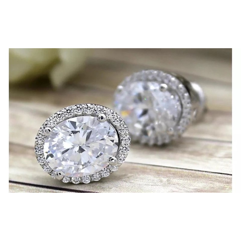 Oval Cut Halo Stud Earrings White Gold Plated Brass Swarovski Elements Crystal Jewelry For Women 1