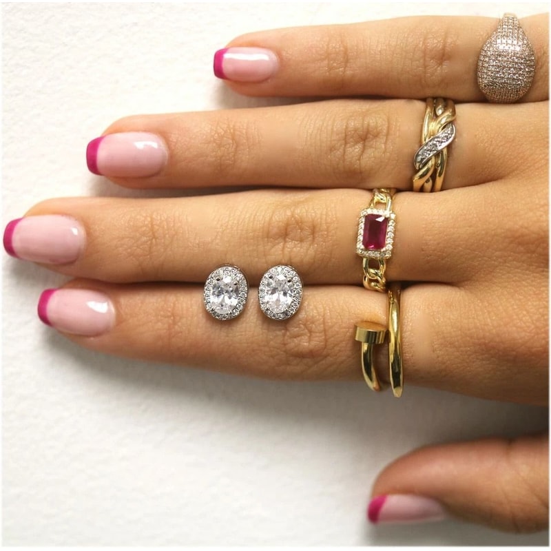 Oval Cut Halo Stud Earrings White Gold Plated Brass Swarovski Elements Crystal Jewelry For Women 4