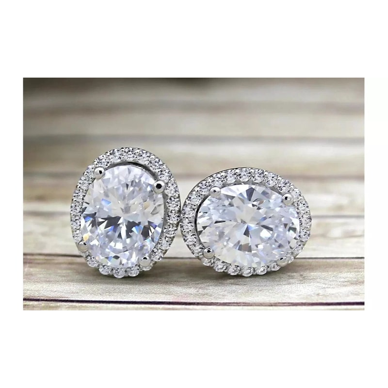 Oval Cut Halo Stud Earrings White Gold Plated Brass Swarovski Elements Crystal Jewelry For Women 6