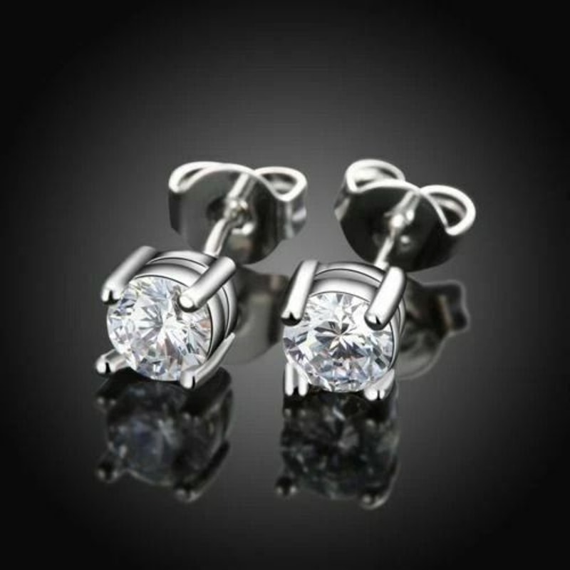Sterling Silver CZ Stud Earrings For Men Women 6mm Round Post Studs Timeless Gift 0