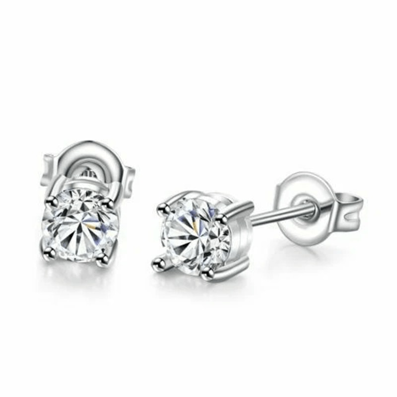 Sterling Silver CZ Stud Earrings For Men Women 6mm Round Post Studs Timeless Gift 4