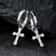 White Gold Plated CZ Cross Leverback Huggie Hoop Drop Earrings For Men Women Timeless Elegant Jew 1