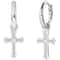 White Gold Plated CZ Cross Leverback Huggie Hoop Drop Earrings For Men Women Timeless Elegant Jew 3
