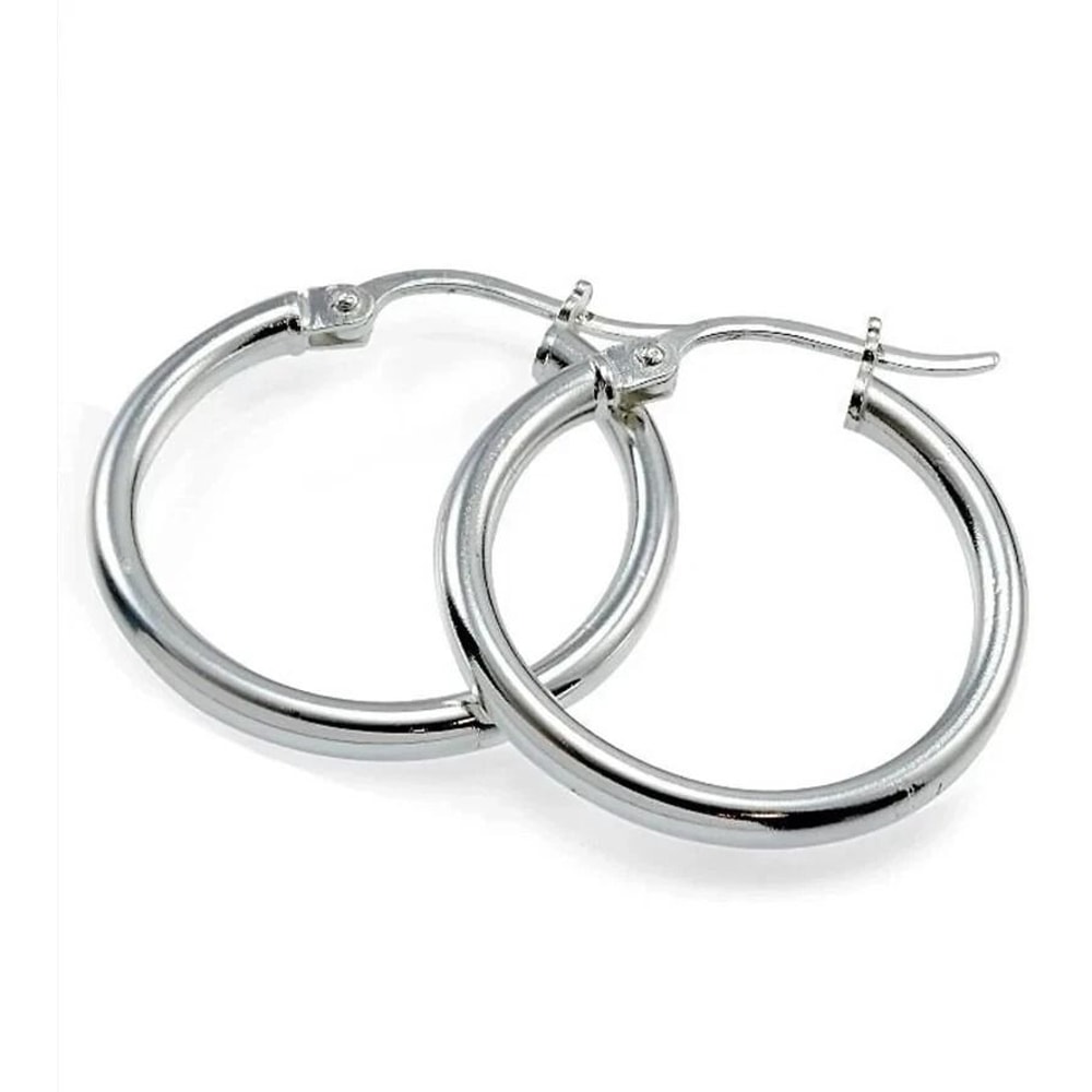 Sterling Silver French Lock Hoop Earrings Stamped Unisex Design 0