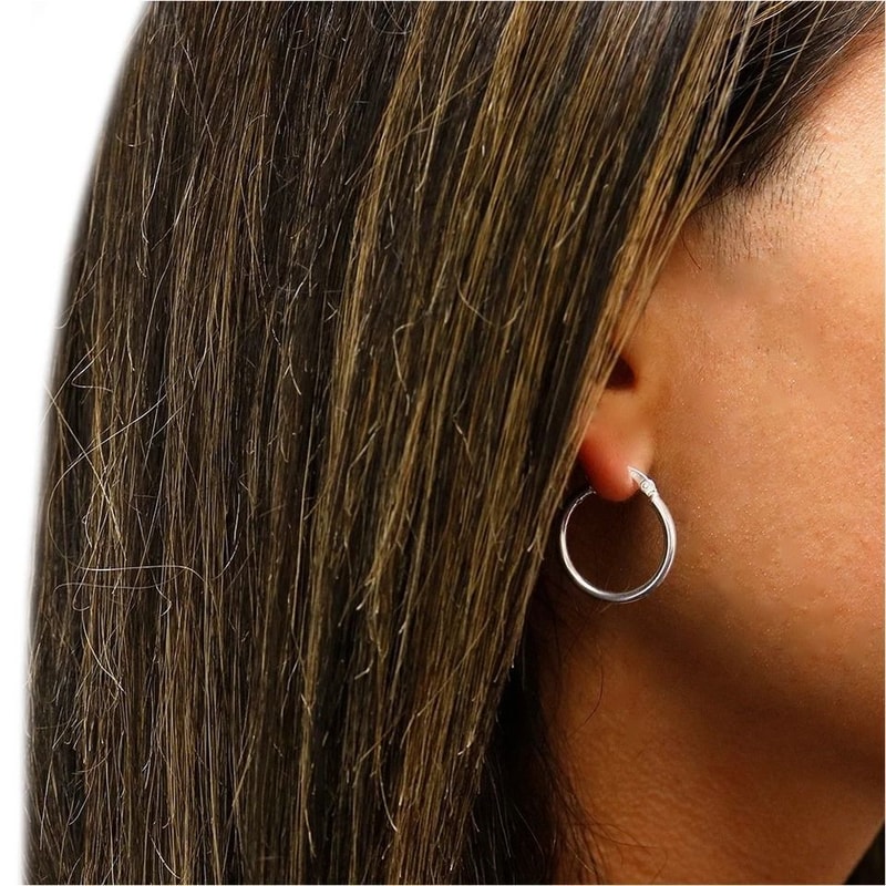 Sterling Silver French Lock Hoop Earrings Stamped Unisex Design 2