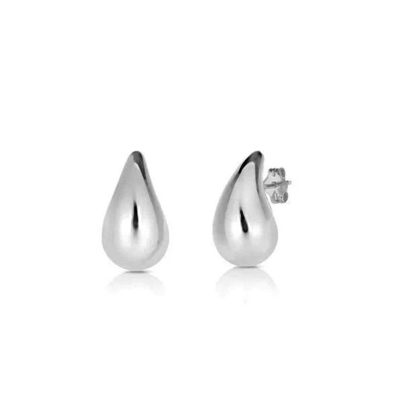 Sterling Silver Chunky Teardrop Hoop Earrings Elegant Silver Style Butterfly Push Back Closure Perf 0