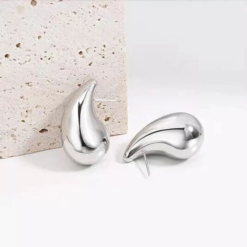 Sterling Silver Chunky Teardrop Hoop Earrings Elegant Silver Style Butterfly Push Back Closure Perf 2