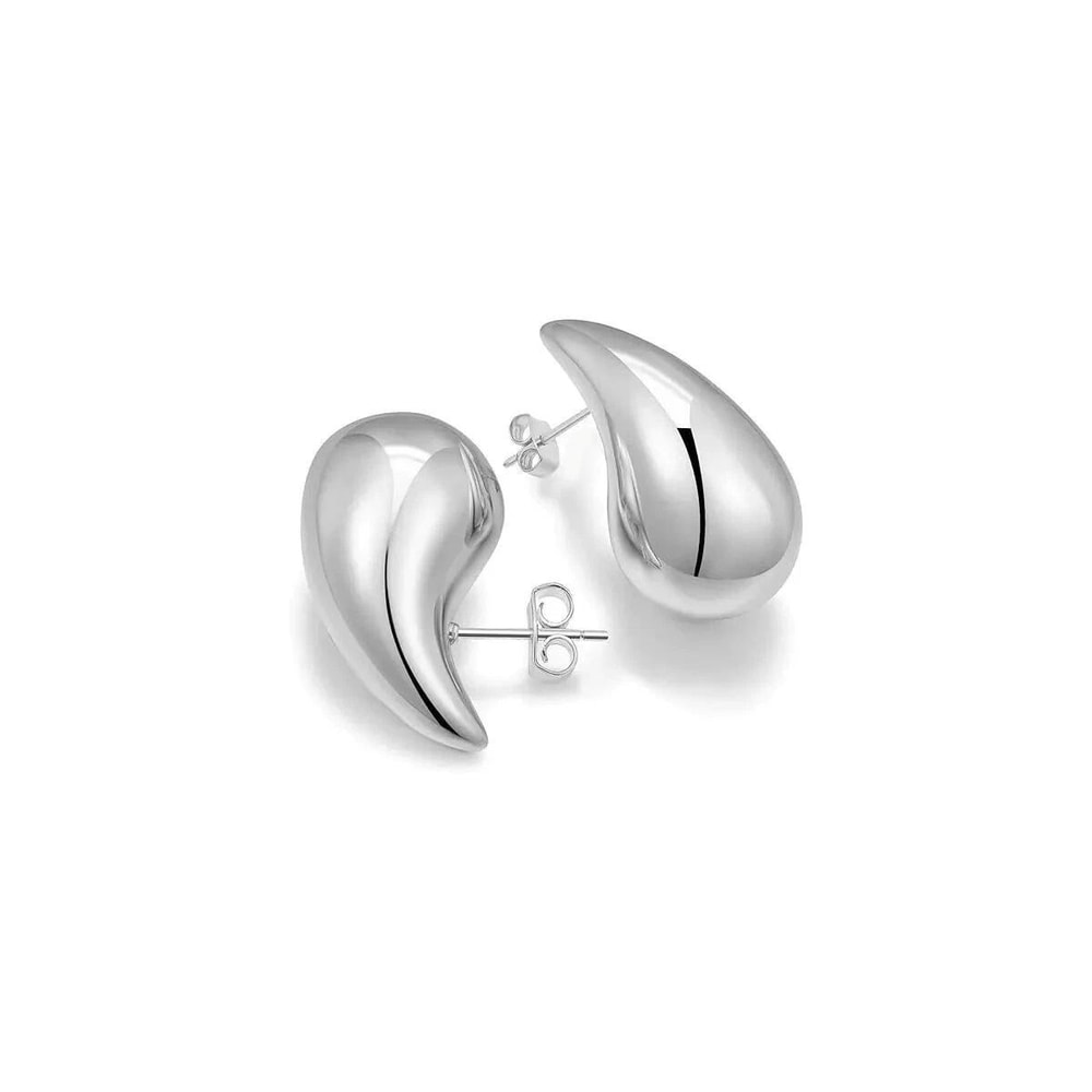 Sterling Silver Chunky Teardrop Hoop Earrings Elegant Silver Style Butterfly Push Back Closure Perf 4