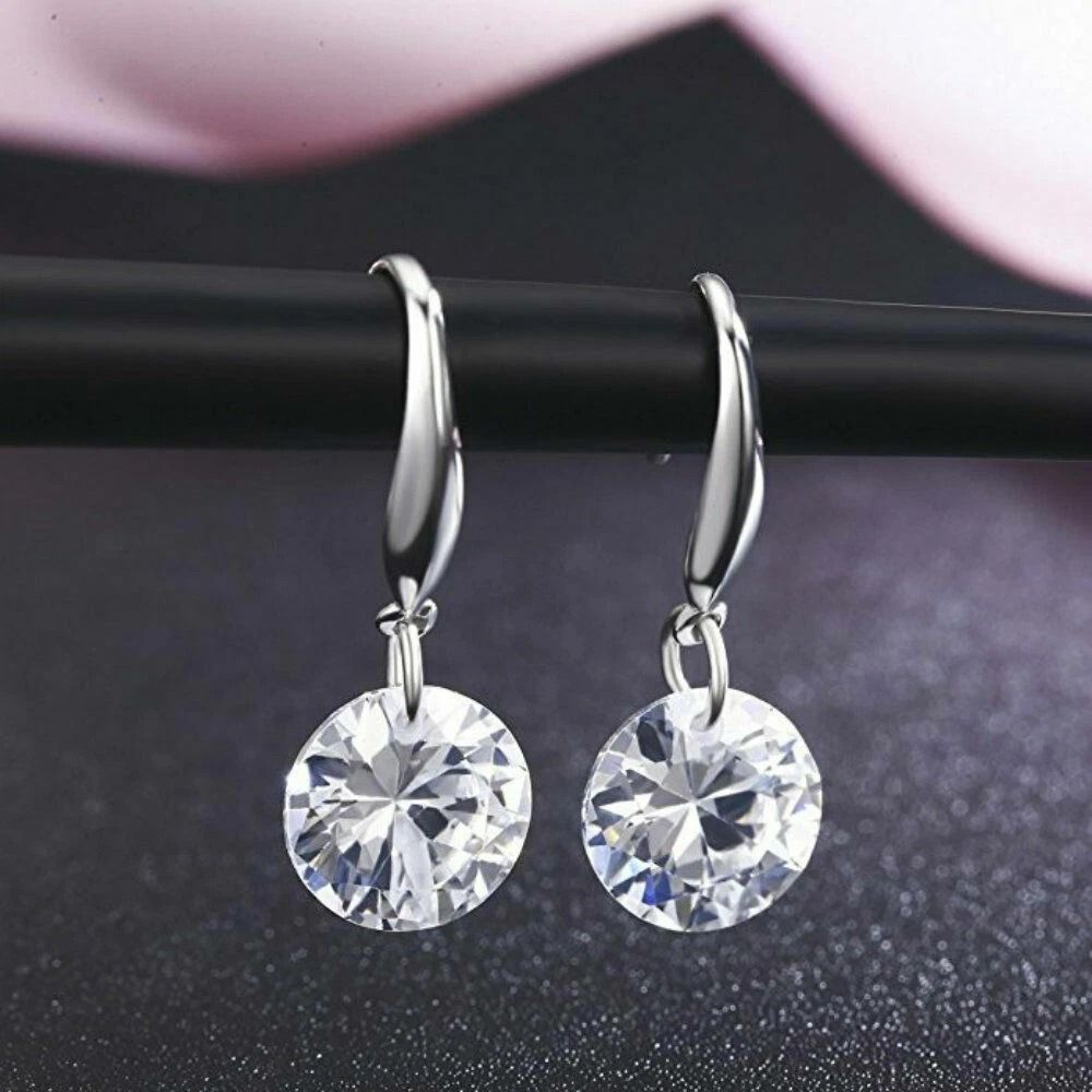 Gold Plated Earrings For Women White Gold CZ Crystal Drop Dangle Hypoallergenic Fish Hook Earrings 0