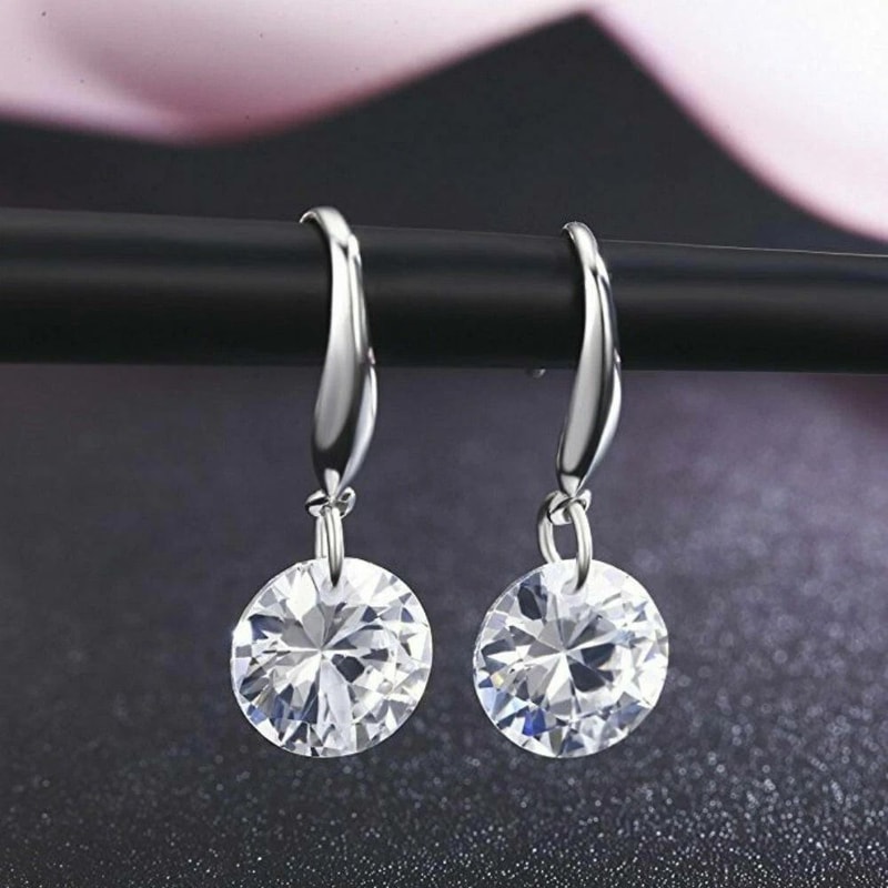 Gold Plated Earrings For Women White Gold CZ Crystal Drop Dangle Hypoallergenic Fish Hook Earrings 0