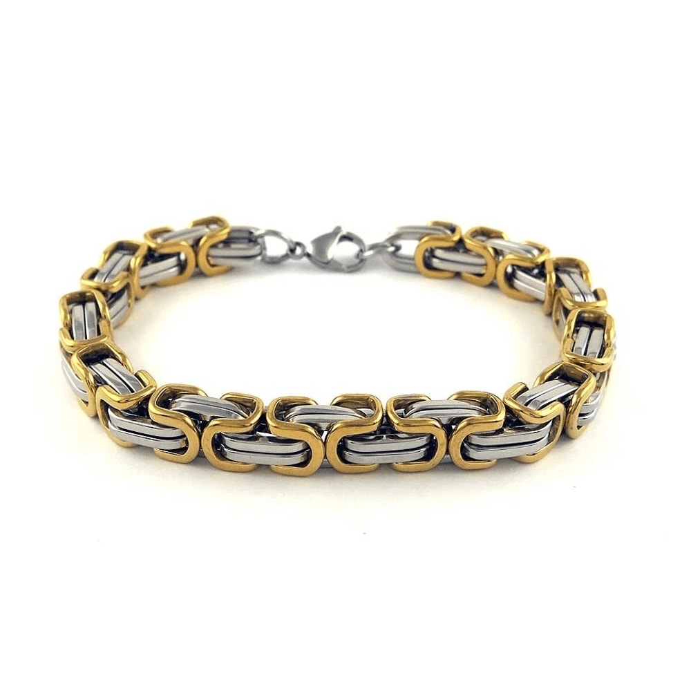 Gold And Silver Mens Stainless Steel Byzantine Bracelet Link Chain MechanicInspired Perfect Gift Fo 3