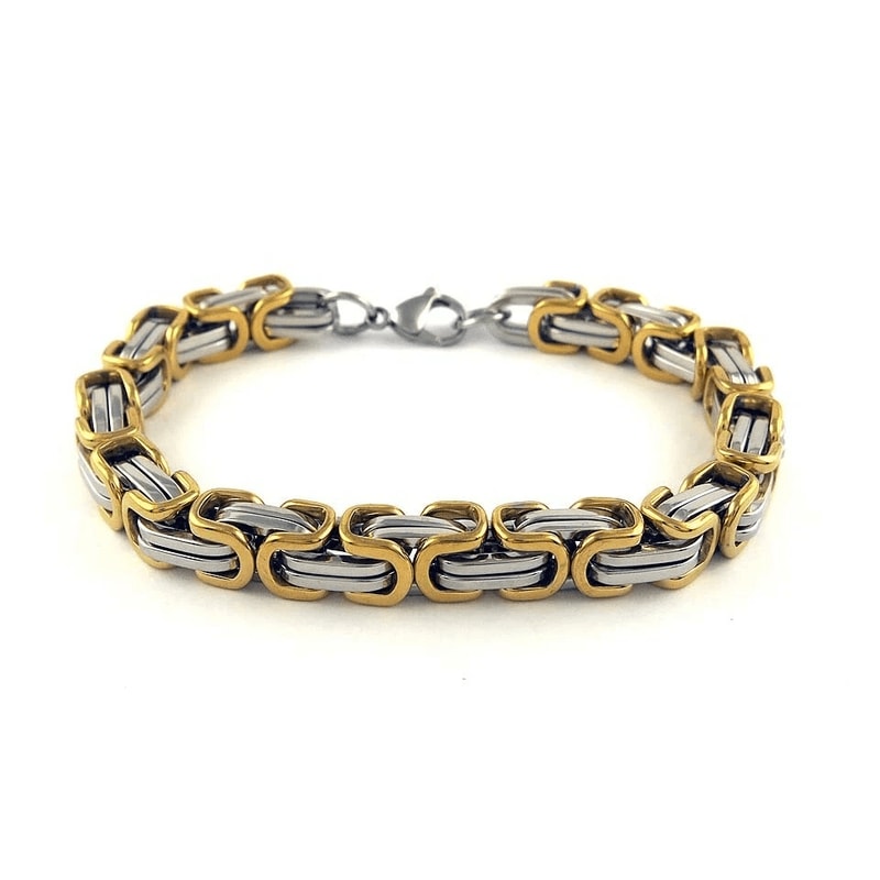 Gold And Silver Mens Stainless Steel Byzantine Bracelet Link Chain MechanicInspired Perfect Gift Fo 3