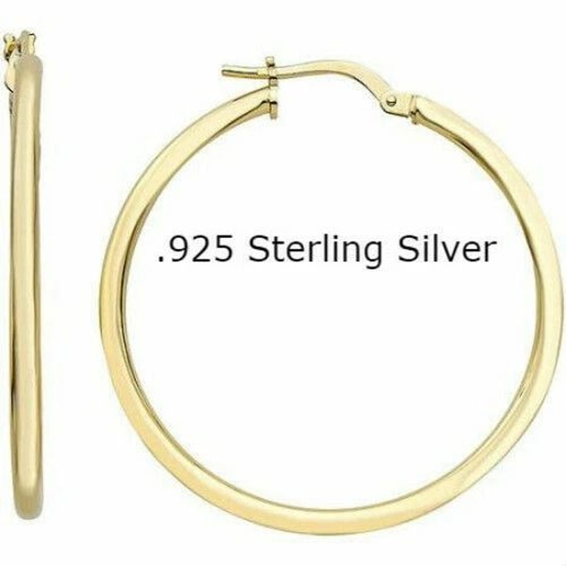 Gold Plated Sterling Silver Textured Hoop Earrings For Women 34mm Hinged French Lock Closure Hypoal 2