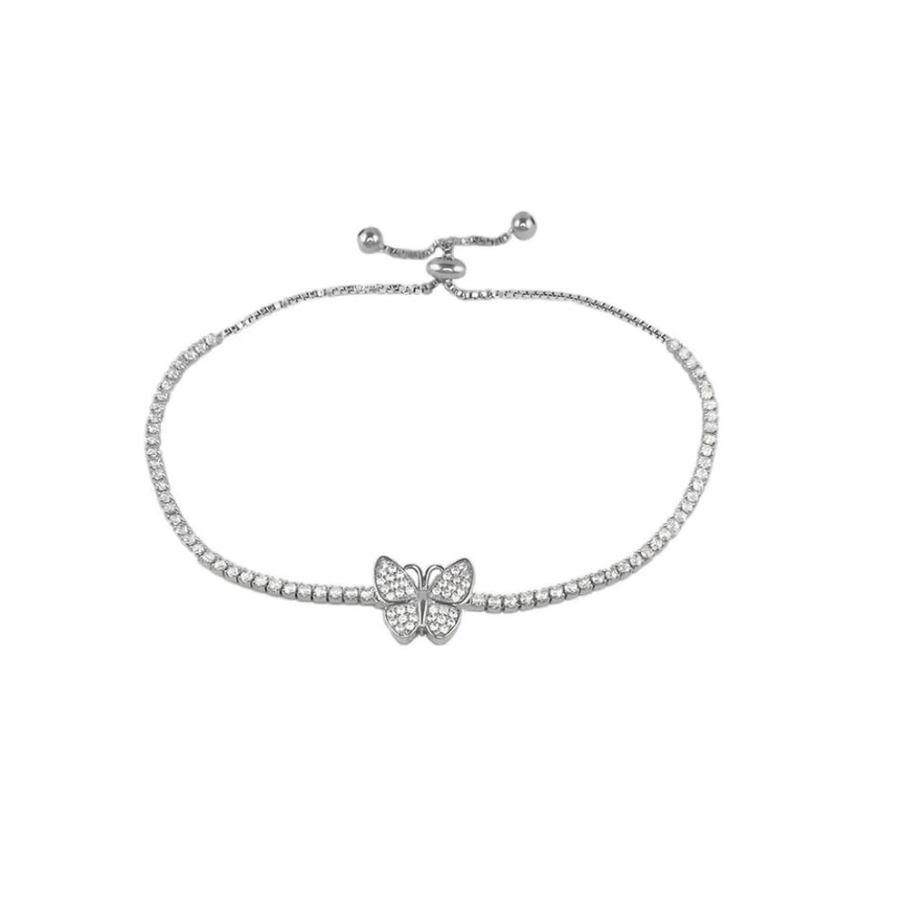 Swarovski Crystal Tennis Bracelet For Women Adjustable Butterfly Bolo White Gold Plated Brass 2
