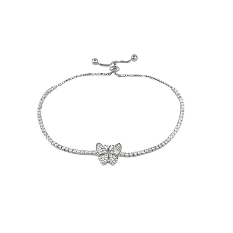 Swarovski Crystal Tennis Bracelet For Women Adjustable Butterfly Bolo White Gold Plated Brass 2