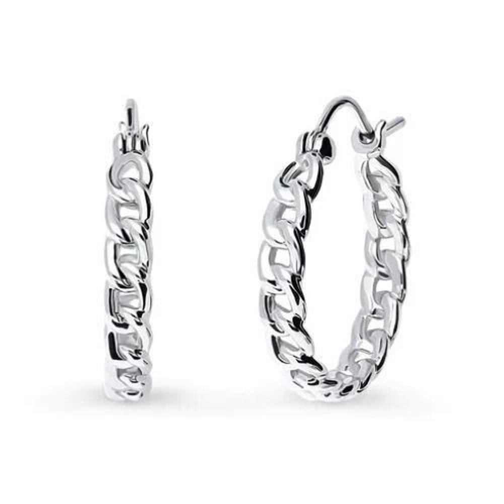 Sterling Silver Huggie Hoop Earrings For Women 20mm Curb Chain French Lock ClipOn Silver Hoop Earri 0