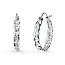 sterling silver huggie hoop earrings for women, curb chain, french lock clip-on silver hoop earrings