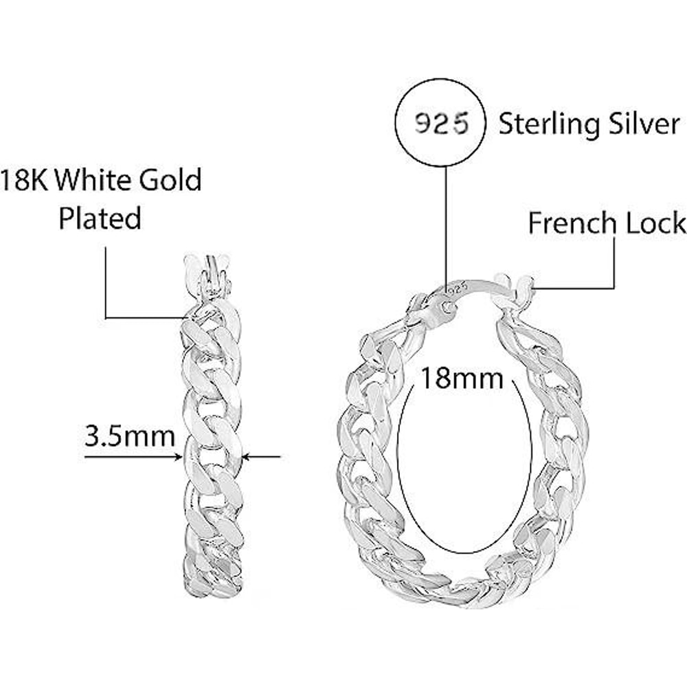 Sterling Silver Huggie Hoop Earrings For Women 20mm Curb Chain French Lock ClipOn Silver Hoop Earri 2
