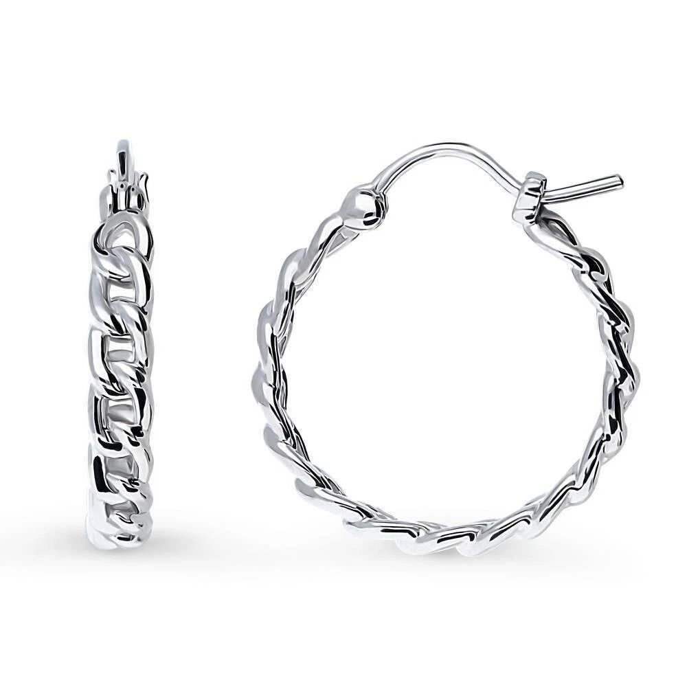 Sterling Silver Huggie Hoop Earrings For Women 20mm Curb Chain French Lock ClipOn Silver Hoop Earri 4
