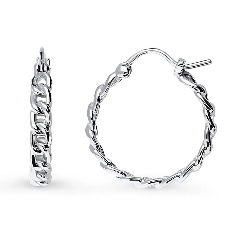 Sterling Silver Huggie Hoop Earrings For Women 20mm Curb Chain French Lock ClipOn Silver Hoop Earri 4