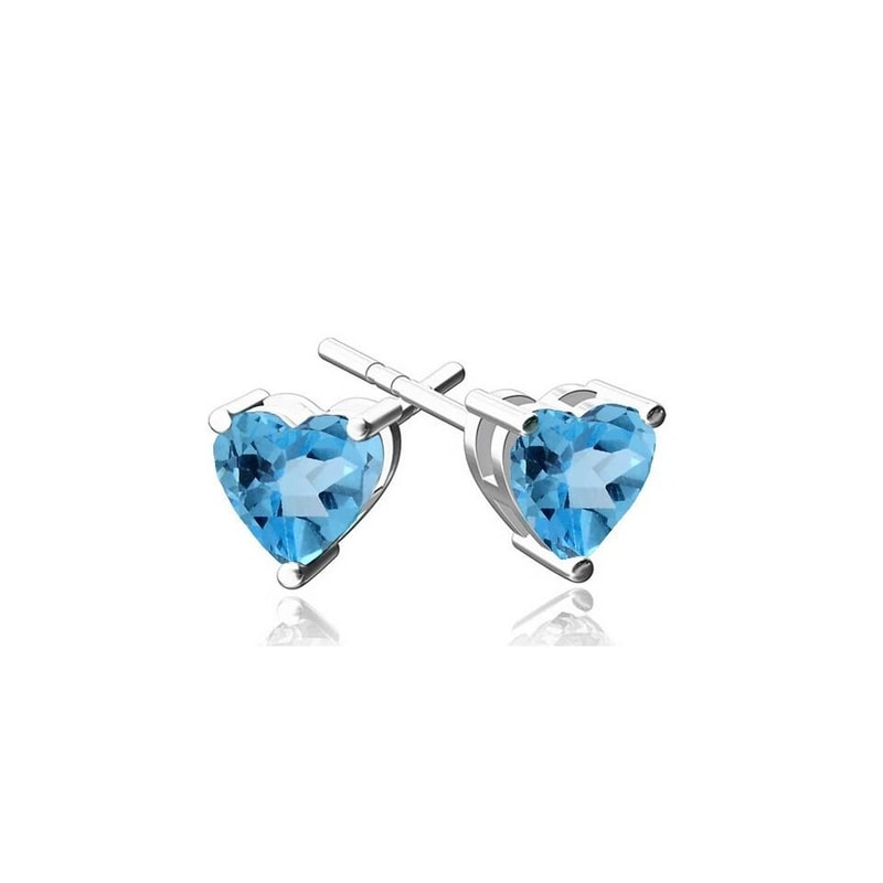 Sterling Silver HeartShaped Blue Topaz Stud Earrings Light Blue Cubic Zirconia Accents 2