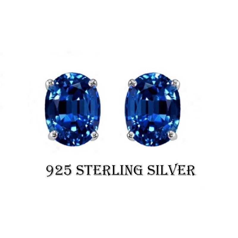 Sterling Silver CZ Stud Earrings Sapphire Oval Cut Clear 6mm Round Square 1