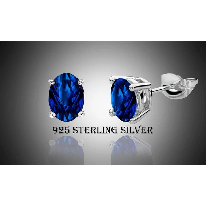 Sterling Silver CZ Stud Earrings Sapphire Oval Cut Clear 6mm Round Square 3