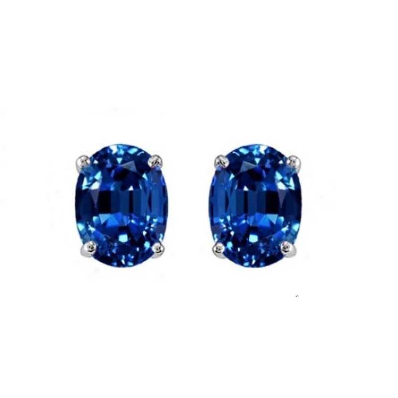 Sterling Silver CZ Stud Earrings Sapphire Oval Cut Clear 6mm Round Square 0