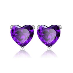 sterling silver heart cz shaped stud earrings,amethyst, cubic zirconia, elegant purple amethyst earrings