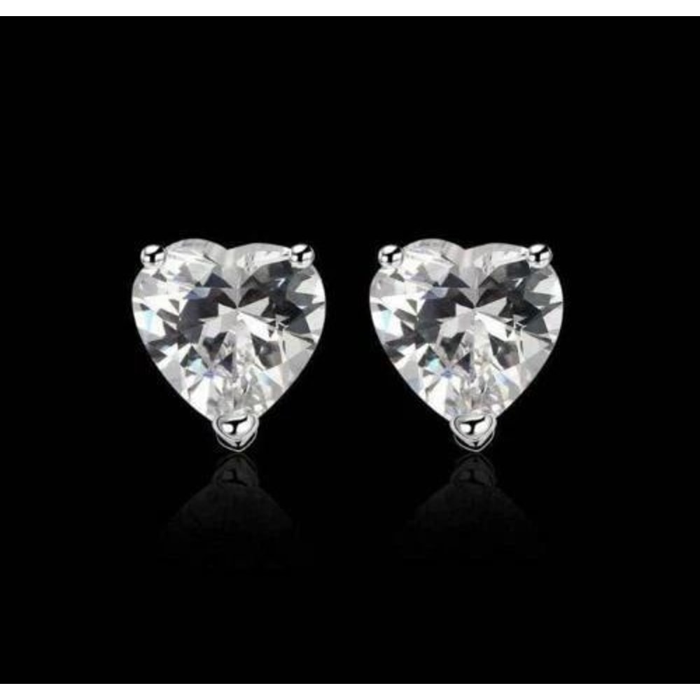 Sterling Silver HEART Shaped Stud Earrings 4mm Cubic Zirconia Silver Round CZ Set Of Stud Earrings 3