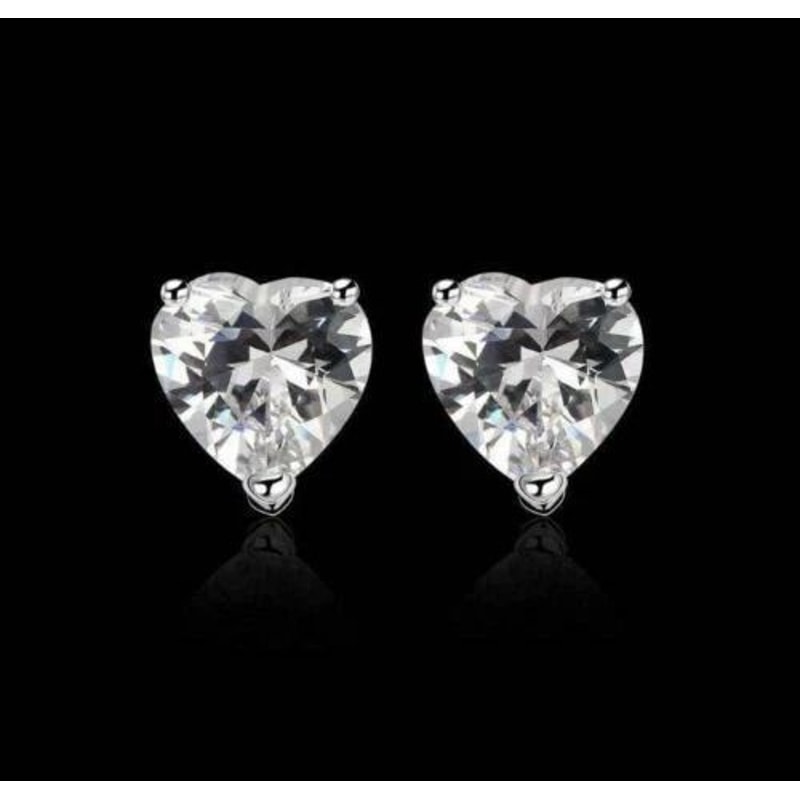 Sterling Silver HEART Shaped Stud Earrings 4mm Cubic Zirconia Silver Round CZ Set Of Stud Earrings 3