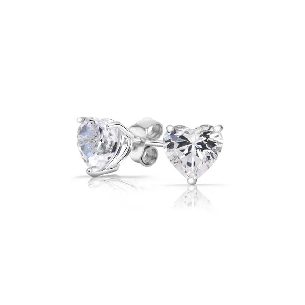 Sterling Silver HEART Shaped Stud Earrings 4mm Cubic Zirconia Silver Round CZ Set Of Stud Earrings 0