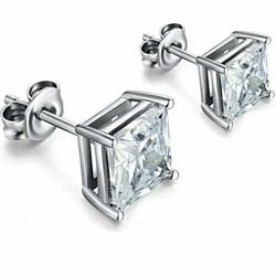 sterling silver princess cut stud earrings, cubic zirconia silver round cz,, perfect gift set