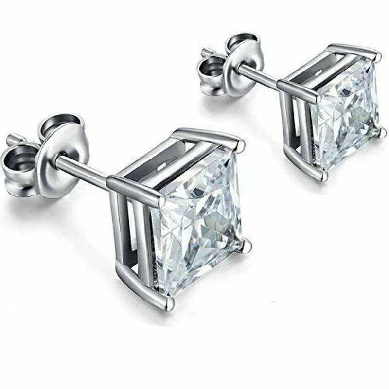 Sterling Silver Princess Cut Stud Earrings Cubic Zirconia Silver Round CZ Perfect Gift Set 0