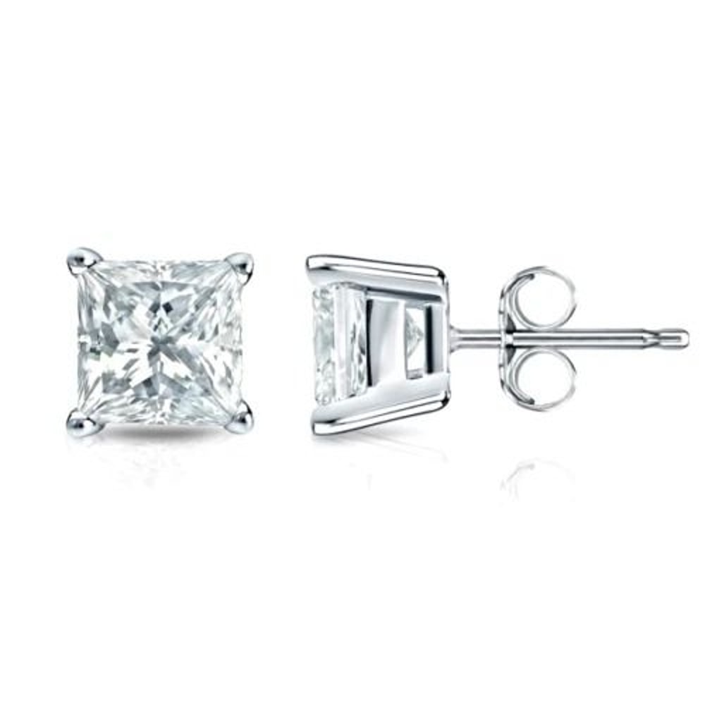 Sterling Silver Princess Cut Stud Earrings Cubic Zirconia Silver Round CZ Perfect Gift Set 2