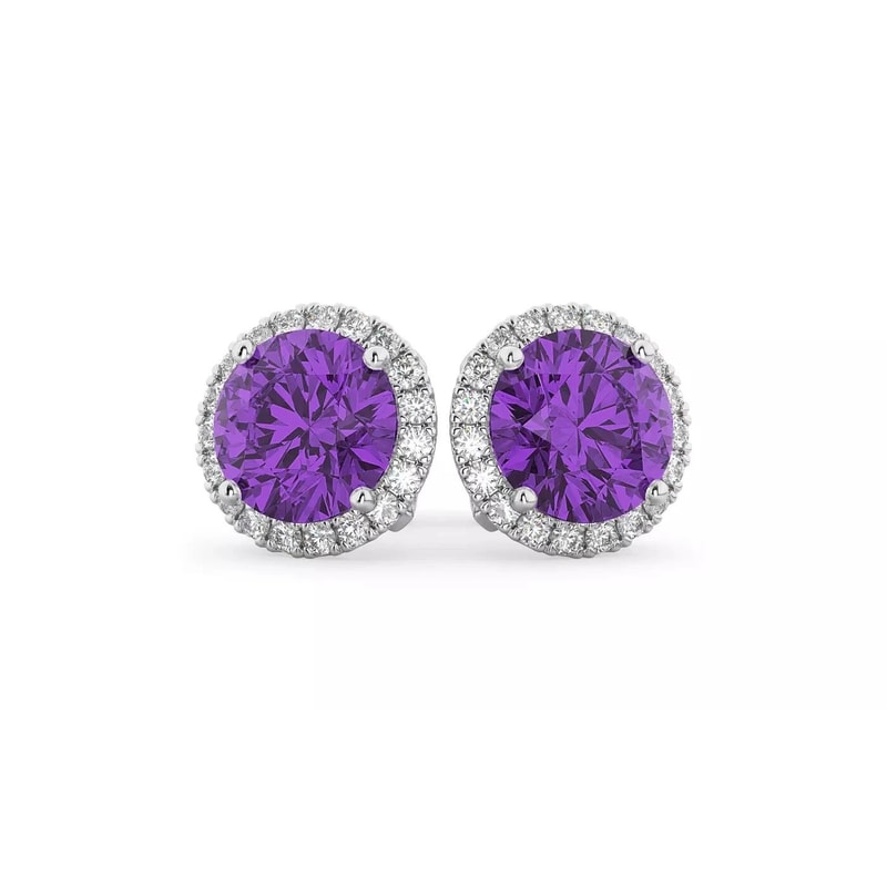 RoundCut Amethyst And White Topaz Halo Stud Earrings Stamped Sterling Silver Perfect Gift For May B 0