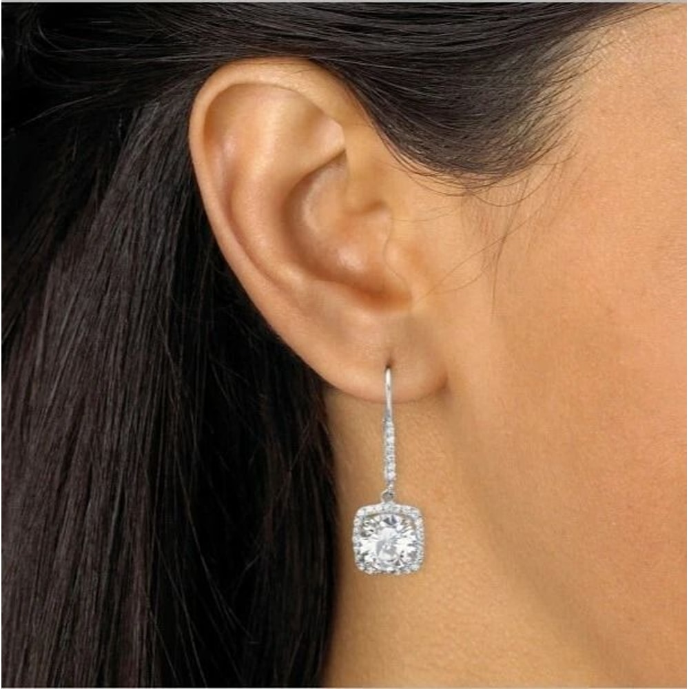 Cubic Zirconia Halo Drop Earrings For Women Sterling Silver PlatedTW Sparkling Silver CZ Earrings 1