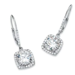 cubic zirconia halo drop earrings for women, sterling silver plated, sparkling silver cz earrings