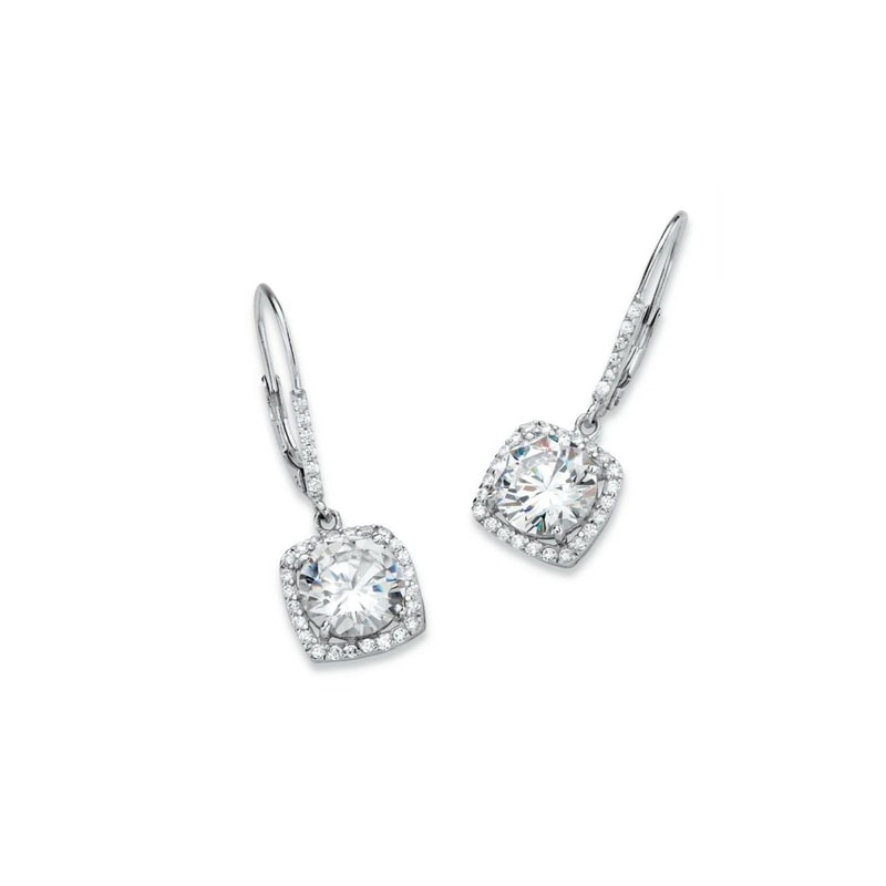 Cubic Zirconia Halo Drop Earrings For Women Sterling Silver PlatedTW Sparkling Silver CZ Earrings 0