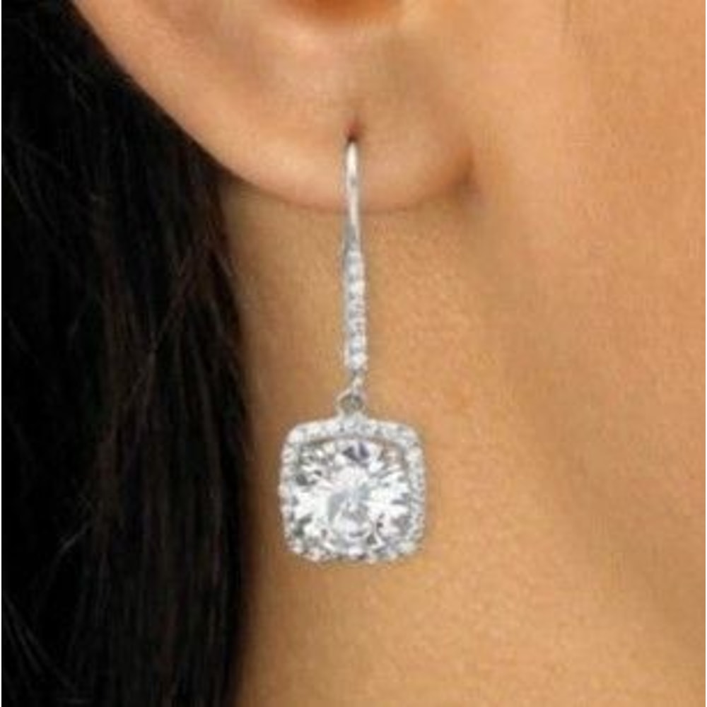 Cubic Zirconia Halo Drop Earrings For Women Sterling Silver PlatedTW Sparkling Silver CZ Earrings 3
