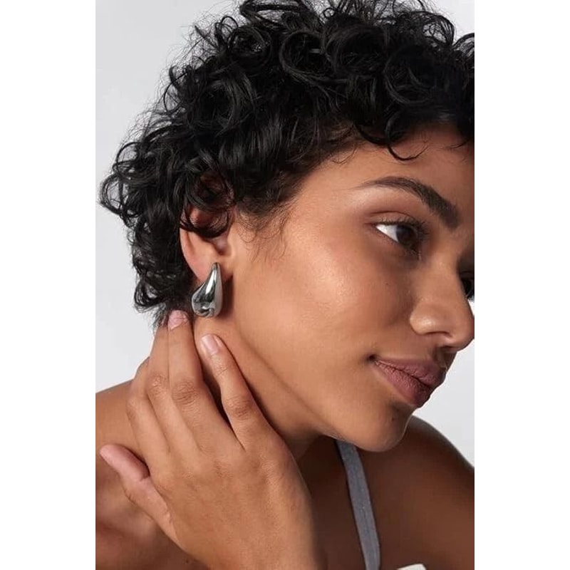 Sterling Silver Chunky Teardrop Hoop Earrings Silver Butterfly Push Back Perfect Gift For Women Gi 2